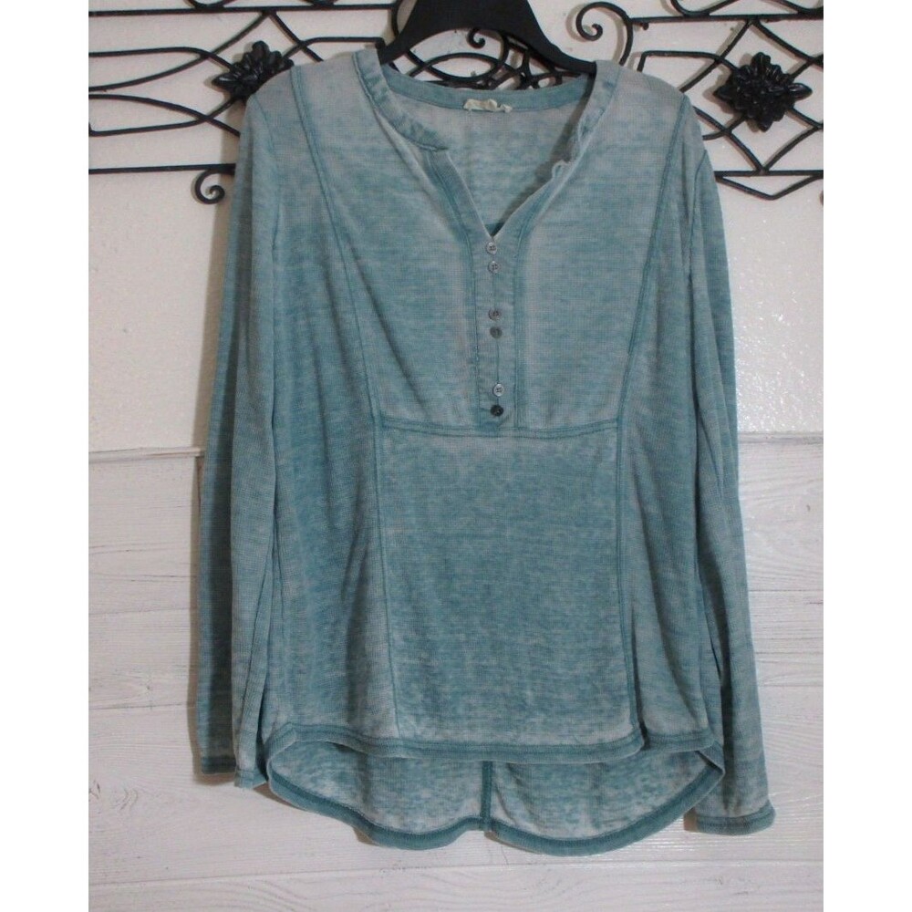 Jane & Delancey Women's Knit Top Size L Long Sleeve Green Round Neck